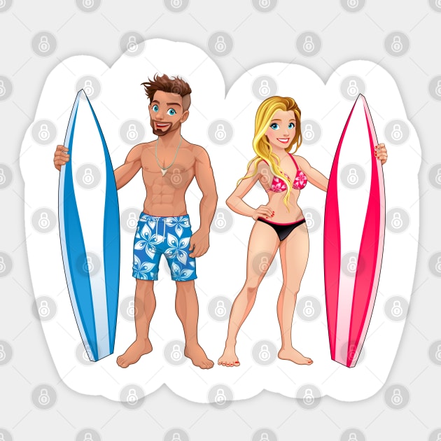 Surfers boy and girl Sticker by ddraw